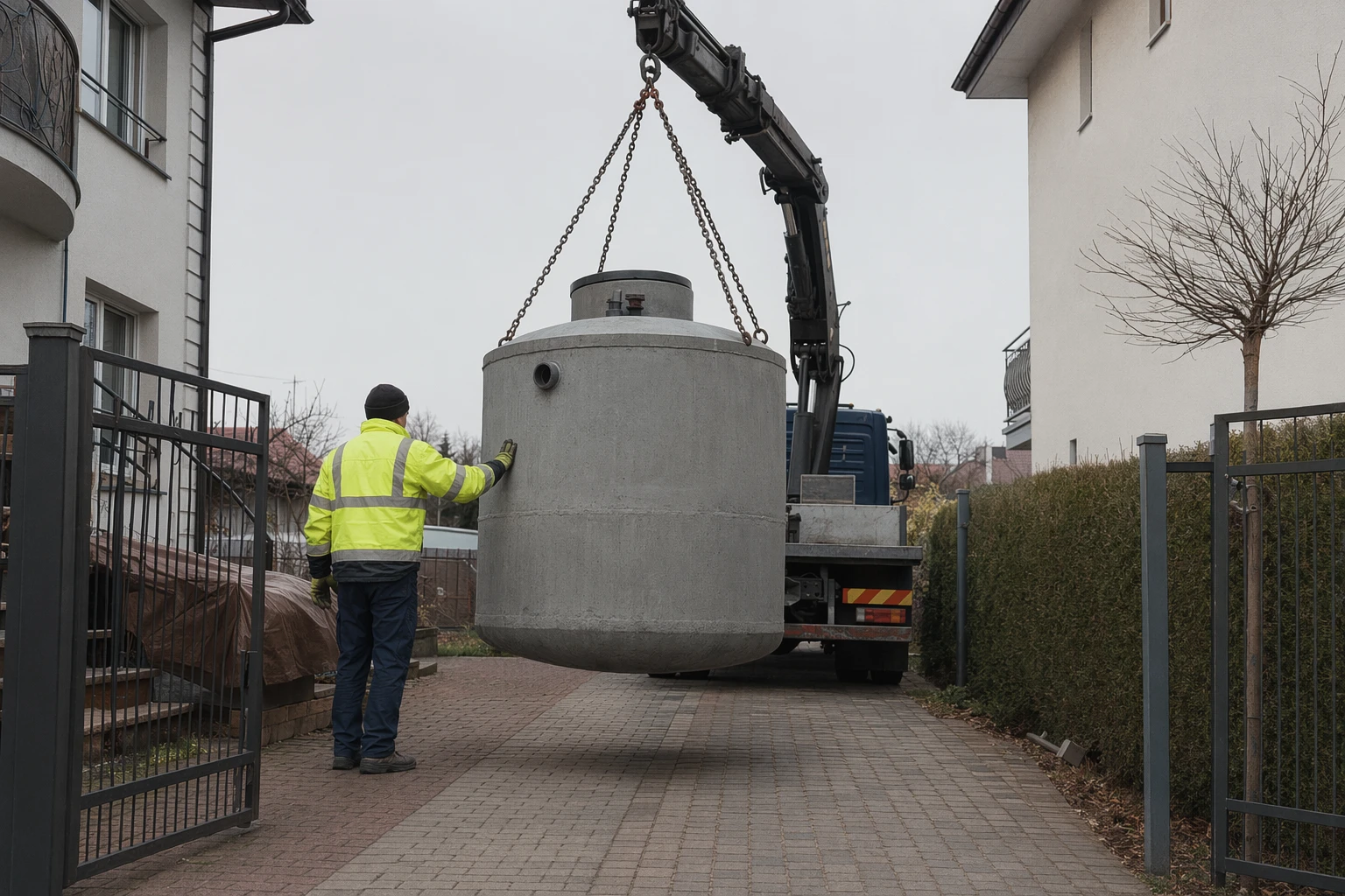 Szambo betonowe Pruszków, montaż z transportem HDS