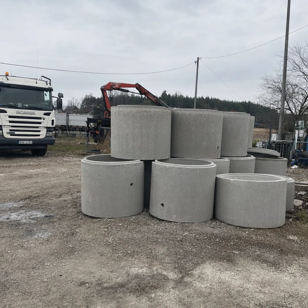 Betonowe kręgi, detal materiału