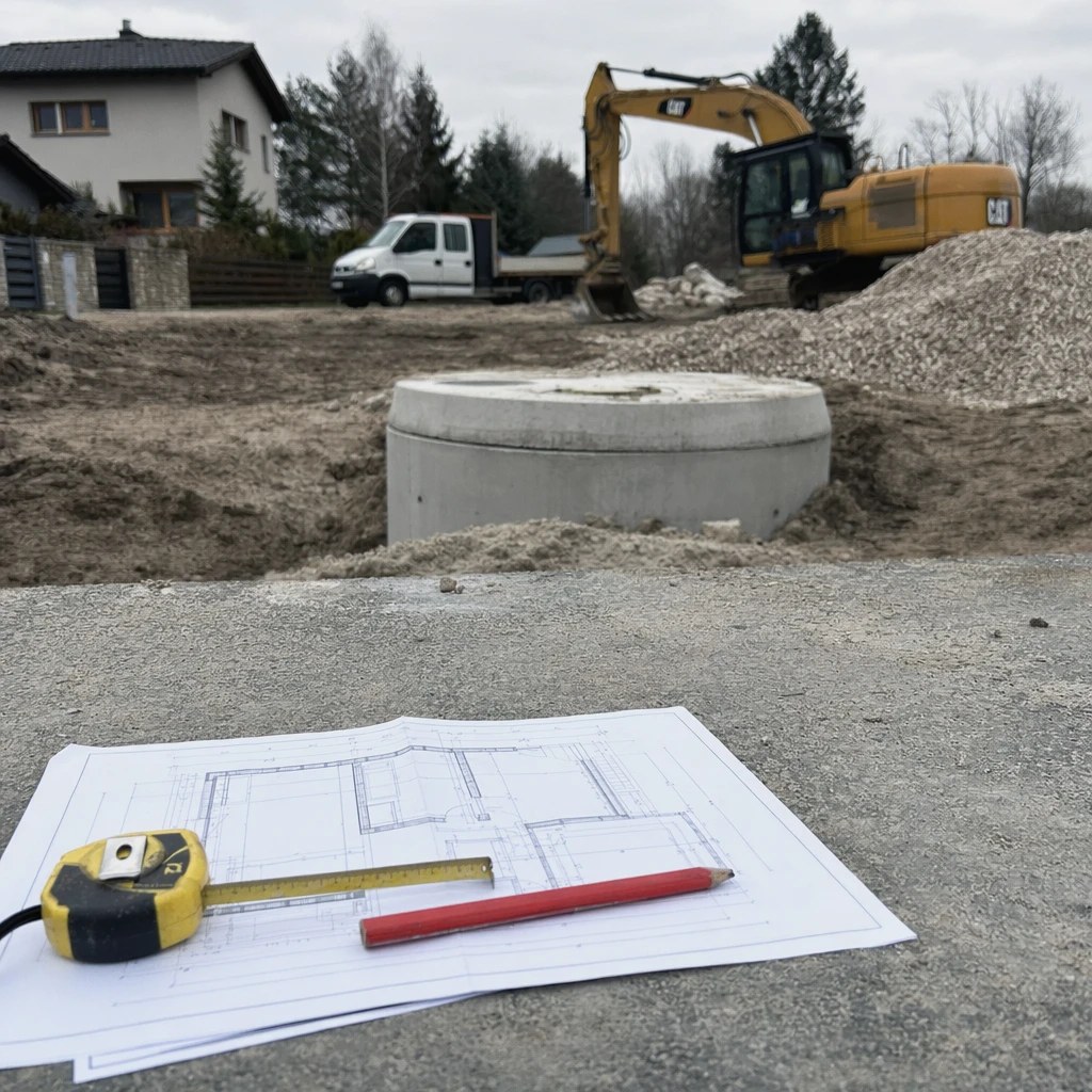 Plan działki i dokumenty na betonowej powierzchni